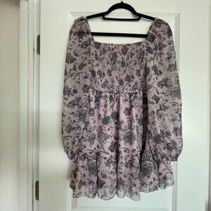 NWT Aritzia Wilfred Tempest Smocked Chiffon Mini Dress